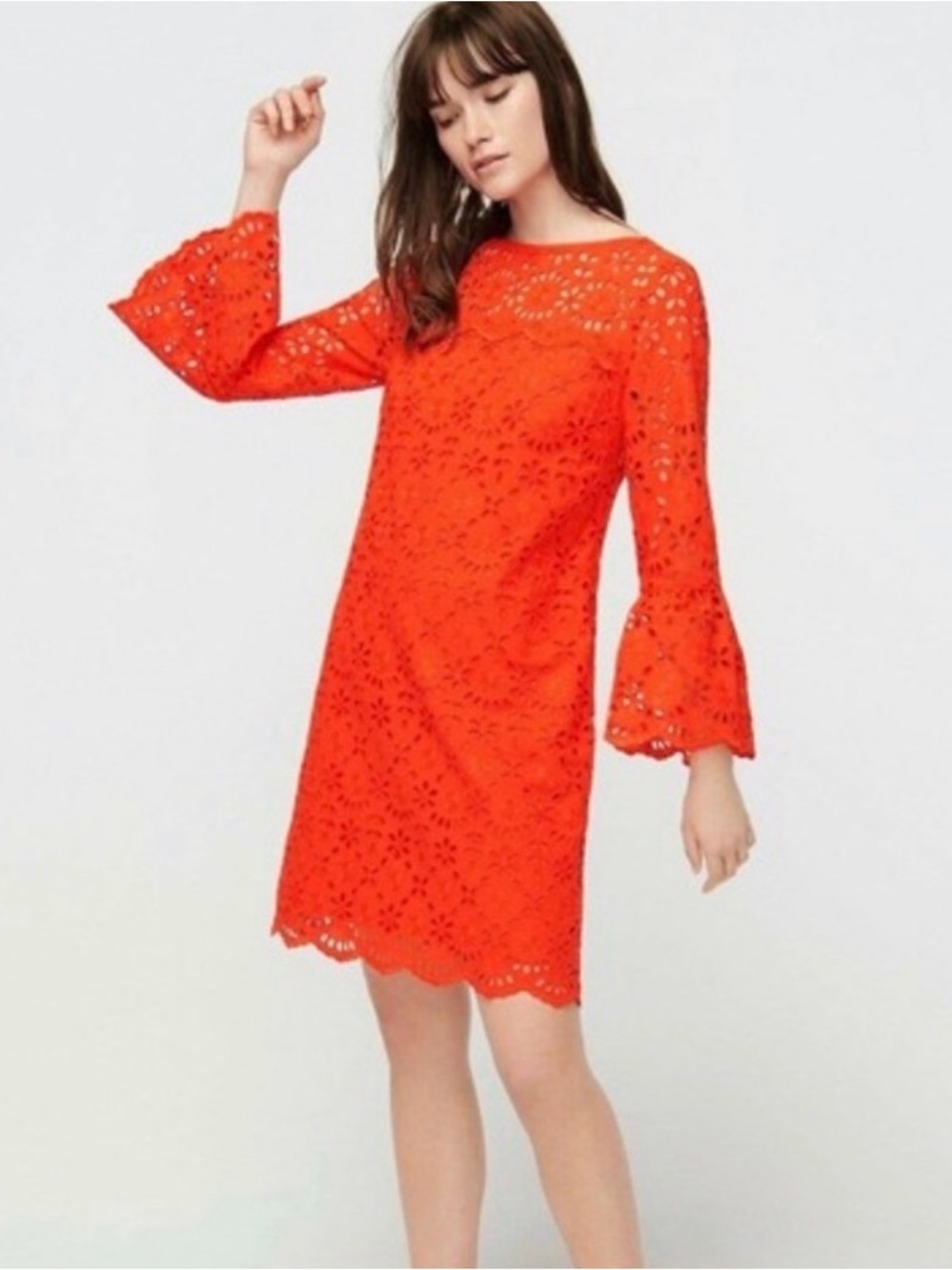 J.Crew Orange Eyelet Embroidered Shift Dress Sz 6 Womens